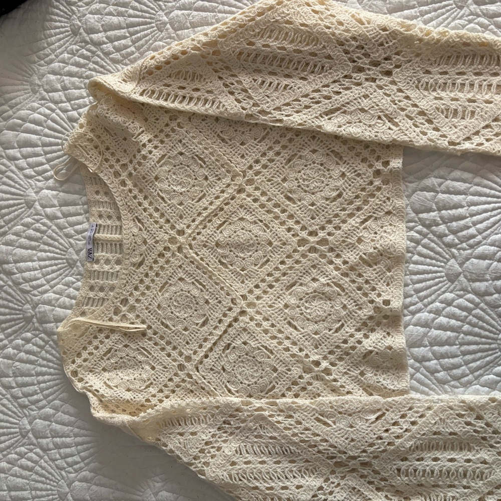 Zara Ivory Crochet Knit Top
